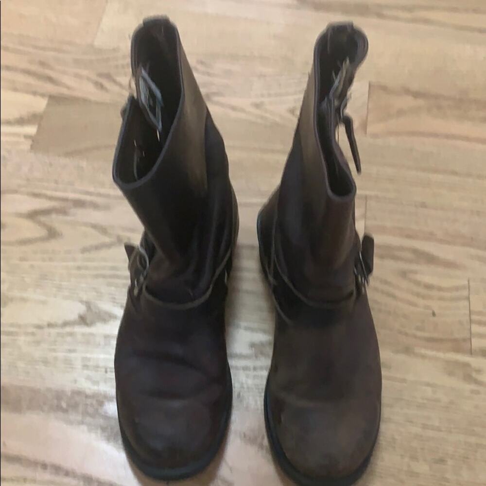 FRYE DISTRESSED BROWN LEATHER BIKER BOOTS SIZE 7M‎ - Picture 3 of 8